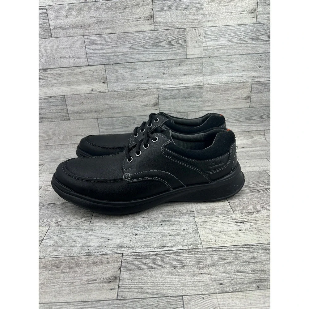 Clarks Collection Men Tilden Free Black Leather Moc Toe Oxford Shoes Size 9M‎